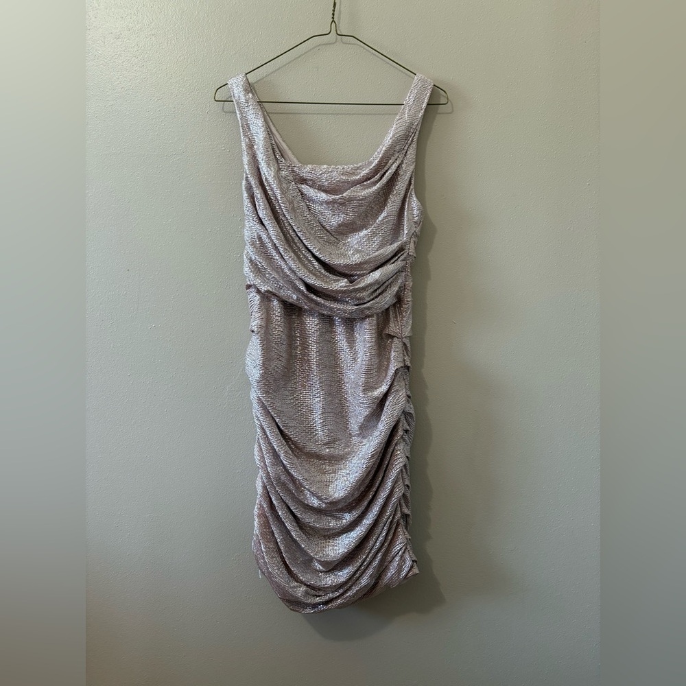 Express Sleeveless Foiled Metallic Cocktail Mini Dress in Champange size 8
